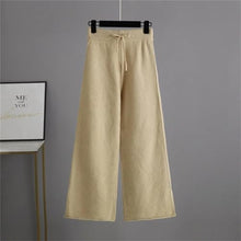 Load image into Gallery viewer, Women Basic Knitted Loose Pants and O Neck Sweater Suit Warm Sets Tracksuits Pullover Two Piece Dark Brown One Size