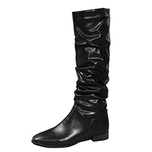 Load image into Gallery viewer, Women's Knee High Fold over Wedge Heel Long Shark Boots Pull on Pointed Toe Shoes Stretchy Fashion Chunky Heel Boots
