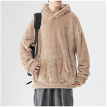 Load image into Gallery viewer, Fuzzy Fleece Hoodies for Men Winter Soft Comfy Furry Plush Sweatshirt Baggy Padded Thermal Sherpa Pullover Sweatshirt Khaki
