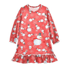 Load image into Gallery viewer, Aslsiy Girls Dress Cartoon Snowman Snow Toddler Princess Dress Casual Long Sleeve Clothes for Girls 5-6T
