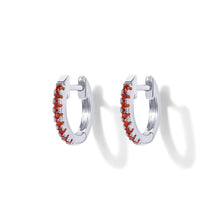Load image into Gallery viewer, PAVOI 14K Gold Plated Sterling Silver Post Huggies | Cubic Zirconia Huggie Earrings for Women | Garnet Stones, White Gold