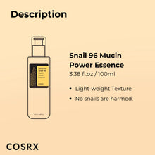 ギャラリービューアに画像を読み込み、COSRX Snail Mucin 96% Power Face Serum 3.38 fl oz 100ml, Hydrating Serum for Face, Self Care, Glow Skin under Makeup, Korean Skin Care, Korean Beauty