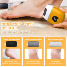 Load image into Gallery viewer, Electric Foot Grinder, Digital Electric Callus Remover for Feet, Waterproof Electric Foot File Rechargeable, Electric Foot Callus Remover with 3 Grinding Heads 2 Speeds for Dry Dead Skin (Yellow)