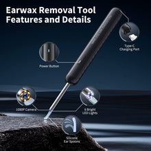 Load image into Gallery viewer, Ear Wax Removal, Ear Cleaner with Camera and Light, FSA HSA Eligible, Ear Wax Removal Tool Camera with 1080P, Ear Cleaning Kit with 6 Spoons, Ear Camera for iOS & Android (Black)