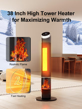 Load image into Gallery viewer, Uthfy Space Heater Indoor, 38" Electric Room Heater with Flame, 24H Timer, Portable Tower Heater with Remote, Thermostat, 3 Modes, Tip-over and Overheat Protection, for Bedroom Office Large Room Use