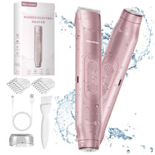 ギャラリービューアに画像を読み込み、Akunbem 2 in 1 Women Electric Shaver Dual Head Bikini Trimmer for Women IPX7 Waterproof Wet & Dry Use Body Hair Trimmer and Facial Hair Remover for Bikini Underarm Leg Arm Body Face, Pink