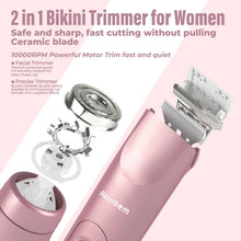 ギャラリービューアに画像を読み込み、Akunbem 2 in 1 Women Electric Shaver Dual Head Bikini Trimmer for Women IPX7 Waterproof Wet & Dry Use Body Hair Trimmer and Facial Hair Remover for Bikini Underarm Leg Arm Body Face, Pink