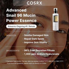 ギャラリービューアに画像を読み込み、COSRX Snail Mucin 96% Power Face Serum 3.38 fl oz 100ml, Hydrating Serum for Face, Self Care, Glow Skin under Makeup, Korean Skin Care, Korean Beauty