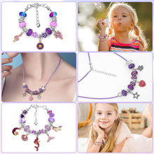 Load image into Gallery viewer, Flasoo DIY Charm Bracelet Making Kit for Girls, Jewelry Making Kit with Unicorn Mermaid Purple Stuff Craft Gift for Birthday, Christmas, New Year