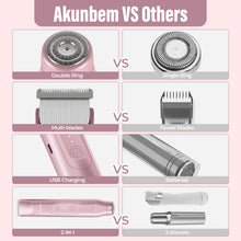 ギャラリービューアに画像を読み込み、Akunbem 2 in 1 Women Electric Shaver Dual Head Bikini Trimmer for Women IPX7 Waterproof Wet & Dry Use Body Hair Trimmer and Facial Hair Remover for Bikini Underarm Leg Arm Body Face, Pink