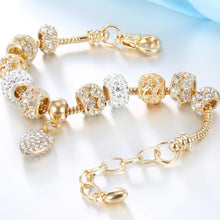 Load image into Gallery viewer, VTEAS 2 Pack Charm Bracelets Pink and Gold Heart Silver Plated Charm Bracelet, DIY Jewelry for Women Gifts, with Beads, Crystal, Charms, Love and Adjustable Snake Chain, Fits 7.5"+1.5"