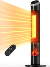 Load image into Gallery viewer, Uthfy Space Heater Indoor, 38" Electric Room Heater with Flame, 24H Timer, Portable Tower Heater with Remote, Thermostat, 3 Modes, Tip-over and Overheat Protection, for Bedroom Office Large Room Use