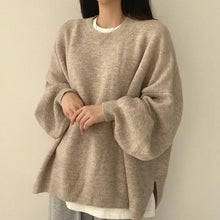 Load image into Gallery viewer, Women's Solid Knitting Split Hem Crewneck Jumper,Women's Long Sleeve Pullover Sweater Fall Casual Soft Ribbed Knit (One Size,Gray)