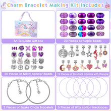 Load image into Gallery viewer, Flasoo DIY Charm Bracelet Making Kit for Girls, Jewelry Making Kit with Unicorn Mermaid Purple Stuff Craft Gift for Birthday, Christmas, New Year