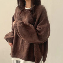 Load image into Gallery viewer, Women's Solid Knitting Split Hem Crewneck Jumper,Women's Long Sleeve Pullover Sweater Fall Casual Soft Ribbed Knit (One Size,Gray)