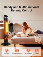Load image into Gallery viewer, Uthfy Space Heater Indoor, 38" Electric Room Heater with Flame, 24H Timer, Portable Tower Heater with Remote, Thermostat, 3 Modes, Tip-over and Overheat Protection, for Bedroom Office Large Room Use