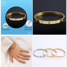 Load image into Gallery viewer, PDWZNBA 18K Gold Plated Love Friendship Bracelet with Cubic Zirconia Stones Bangle Cuff Best Gifts with Crystal for Mother's Day Valentine's Day Wedding Couples and Birthdays