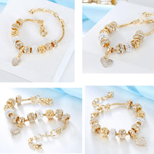 Load image into Gallery viewer, VTEAS 2 Pack Charm Bracelets Pink and Gold Heart Silver Plated Charm Bracelet, DIY Jewelry for Women Gifts, with Beads, Crystal, Charms, Love and Adjustable Snake Chain, Fits 7.5"+1.5"