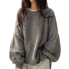 Load image into Gallery viewer, Women's Solid Knitting Split Hem Crewneck Jumper,Women's Long Sleeve Pullover Sweater Fall Casual Soft Ribbed Knit (One Size,Gray)