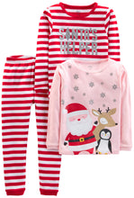 Load image into Gallery viewer, Simple Joys by Carter's Baby Big Girls' 3-Piece Snug-fit Cotton Holiday Pajama Set, Pink Santa/Red Stripe, 7