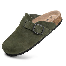 Load image into Gallery viewer, FITORY Womens Clogs Slip-on Potato Shoes Leather Mules with Suede Cork Footbed Green Size 8