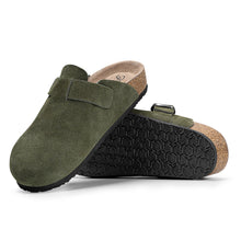 Load image into Gallery viewer, FITORY Womens Clogs Slip-on Potato Shoes Leather Mules with Suede Cork Footbed Green Size 8