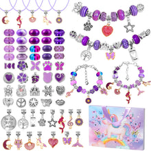 Load image into Gallery viewer, Flasoo DIY Charm Bracelet Making Kit for Girls, Jewelry Making Kit with Unicorn Mermaid Purple Stuff Craft Gift for Birthday, Christmas, New Year