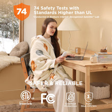 Load image into Gallery viewer, Bedsure Heated Blanket Wearable Shawl - Electric Wrap Poncho Blanket Hoodie for Adult, Winter Gifts for Mom Women Girlfriend, Warm Sherpa Heating Throw, Auto Shut Off, 50x64 inches, Printed Cat