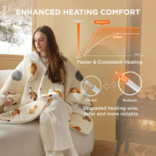Load image into Gallery viewer, Bedsure Heated Blanket Wearable Shawl - Electric Wrap Poncho Blanket Hoodie for Adult, Winter Gifts for Mom Women Girlfriend, Warm Sherpa Heating Throw, Auto Shut Off, 50x64 inches, Printed Cat