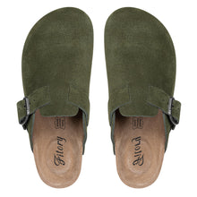Load image into Gallery viewer, FITORY Womens Clogs Slip-on Potato Shoes Leather Mules with Suede Cork Footbed Green Size 8