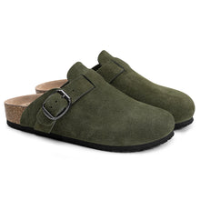Load image into Gallery viewer, FITORY Womens Clogs Slip-on Potato Shoes Leather Mules with Suede Cork Footbed Green Size 8