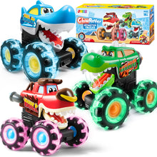 Cargar imagen en el visor de la galería, JOYIN 3 Pack Monster Truck Toy - Motion Activated Light-Up Cars for Toddlers - Monster Treads Lightning Wheels - Baby Toy Present - Press & Go Cars for Boys Girls