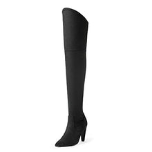 Load image into Gallery viewer, DREAM PAIRS Women's Dob214 Black Thigh High Boots Suede Over The Knee Heels Long Sexy Pointed Toe Boots, Black Suede, Size 8.5