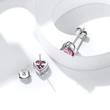 Load image into Gallery viewer, Women 925 Sterling Silver 6mm Heart Stud Earrings Pink Tourmaline Crystal Cubic Zirconia CZ October Birthstone Earring Studs Hypoallergenic Earring for Sensitive Ears