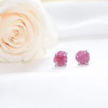 Load image into Gallery viewer, Natural Raw Ruby Stud Earrings - Pink Crystal in Italian Sterling Silver - For Bridesmaid, Bride, Girlfriend
