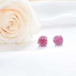 Natural Raw Ruby Stud Earrings - Pink Crystal in Italian Sterling Silver - For Bridesmaid, Bride, Girlfriend