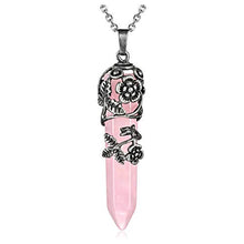 Load image into Gallery viewer, Top Plaza Antique Silver Flower Wrapped Natural Rose Quartz Healing Crystal Necklace