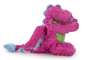 goDog Dragon With Chew Guard Technology Tough Plush Dog Toy, Pink, Large