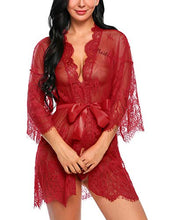 Load image into Gallery viewer, Avidlove Sexy Robes for Women Boudoir Lingerie Women's Lace Kimono Robe Babydoll Lingerie Mesh Nightgown Dark Red S