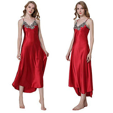 Load image into Gallery viewer, Asherbaby Women's Nightdress Satin Nightgowns Long Chemise Sleepwear Red XXL