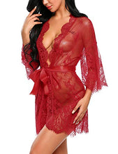 Load image into Gallery viewer, Avidlove Sexy Robes for Women Boudoir Lingerie Women's Lace Kimono Robe Babydoll Lingerie Mesh Nightgown Dark Red S