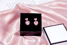 Load image into Gallery viewer, Falasoso Pink Stud Earrings For Women, Titanium Cubic Zirconia Hypoallergenic Heart Dangle Crystals 925 Sterling Silver Cute Earrings For Girls