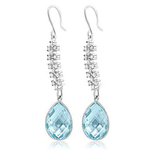 Load image into Gallery viewer, Gem Stone King 18.00 Ct Stunning Genuine Blue Topaz Gemstone Birthstone 16X12MM Pear Shape 925 Sterling Silver 2inches Dangle Earrings