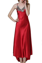 Load image into Gallery viewer, Asherbaby Women's Nightdress Satin Nightgowns Long Chemise Sleepwear Red XXL