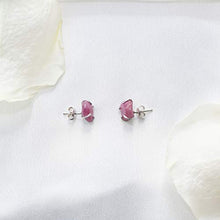 Load image into Gallery viewer, Natural Raw Ruby Stud Earrings - Pink Crystal in Italian Sterling Silver - For Bridesmaid, Bride, Girlfriend