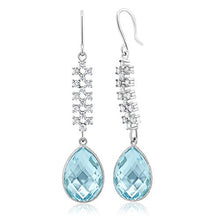 Load image into Gallery viewer, Gem Stone King 18.00 Ct Stunning Genuine Blue Topaz Gemstone Birthstone 16X12MM Pear Shape 925 Sterling Silver 2inches Dangle Earrings