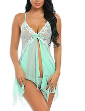 Load image into Gallery viewer, Avidlove Women Lingerie Babydoll Lace Nightdress V Neck Sleepwear Mesh Chemise Apple Green