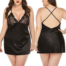 Load image into Gallery viewer, Avidlove Women Lingerie V Neck Nightwear Satin Sleepwear Lace Chemise Mini Teddy Black S