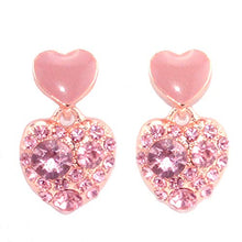 Load image into Gallery viewer, Falasoso Pink Stud Earrings For Women, Titanium Cubic Zirconia Hypoallergenic Heart Dangle Crystals 925 Sterling Silver Cute Earrings For Girls