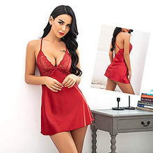 Load image into Gallery viewer, Avidlove Women Bridal Robe Satin Nightgown Lace Lingerie Set Sexy Babydoll V Neck Sleepwear Strap Chemise L, Red